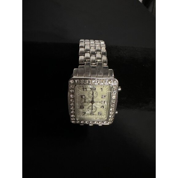 Lane Bryant Silver Watch With Mother of Pearl Face with Rhinestone Bezel & Stain - Picture 4 of 8
